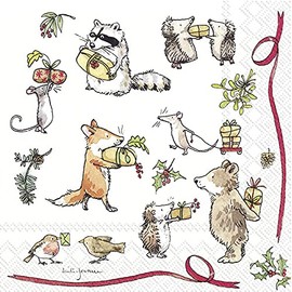 20 Napkins Gift Time | Comic | Animals | Children | Winter | Christmas | Table Decoration 33 x 33 cm