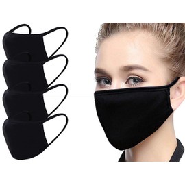 Black Face Mask Soft Cotton Comfortable Washable Reusable Breathable Stretchable (4 Pieces)