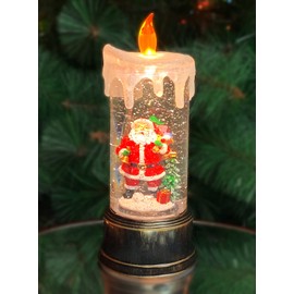 Christmas Tabletop Decor, Snow Globe Water Spinning LED Lighted Candle with Santa, Battery Operated (not Included) (8.1" H x 3.7" W x 3.7" D) by Moments in Time