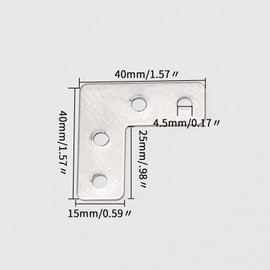 Unxuey Flat L Shaped Brackets, 20Pcs 40mm x 40mm/ 1.57 x 1.57inch Stainless Steel Corner Braces, L Shaped Repair Plate for Furniture Repair, Joint Fixing and Protection