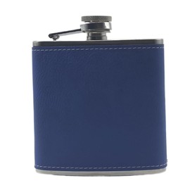 Hip Flask Blue Leather Wrapped Stainless Steel 6oz Perfect for Men and Women Gifts