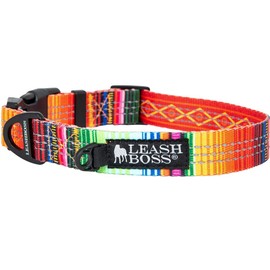 Leashboss Patterned Reflective Dog Collar, Pattern Collection, Colorful Dog Collar with Triple Reflection Threads for Small, Medium and Large Dogs (Medium 13.5"-19.5" Neck x 1" Wide, Blanket Pattern)