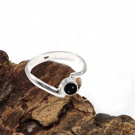 JEWELSTREZORO Cabochon-Schwarzer Onyx Edelstein- für Herren und Damen,Geschenkartikel, 925er-Sterling Silber Band Ring Schmuck TSR369BY_23 (69 (22.0))