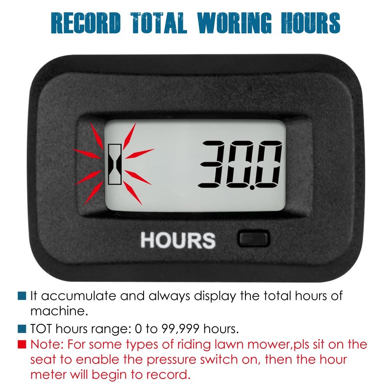 Runleader Digital Maintenance Hour Meter,AC/DC 5V to 277V for ZTR