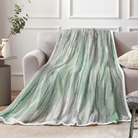 Sage Green Throw Blanket, Green Blankets Abstract Soft Fleece Blankets for Couch Sofa Bedroom, Morden Navy Green Teal Cooling Blanket for Women Girls Gifts