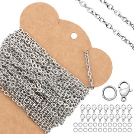 16.4 Feet Stainless Steel Chain for Jewelry Making - Necklace Curb Chain, Lobster Clasps with Jump Rings for Bracelet Jewelry Making Supplies DIY Craft Kit