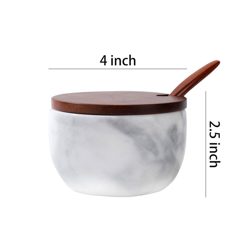 NHKRTE Marble Salt Cellar with Lid & Spoon, 11oz Salt