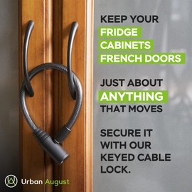 Urban August Fridge Lock with Keys - Multi-Functional Cable Keyed Lock for French-Door Refrigerators and Cabinets (Regular, Black - 2 Pack)