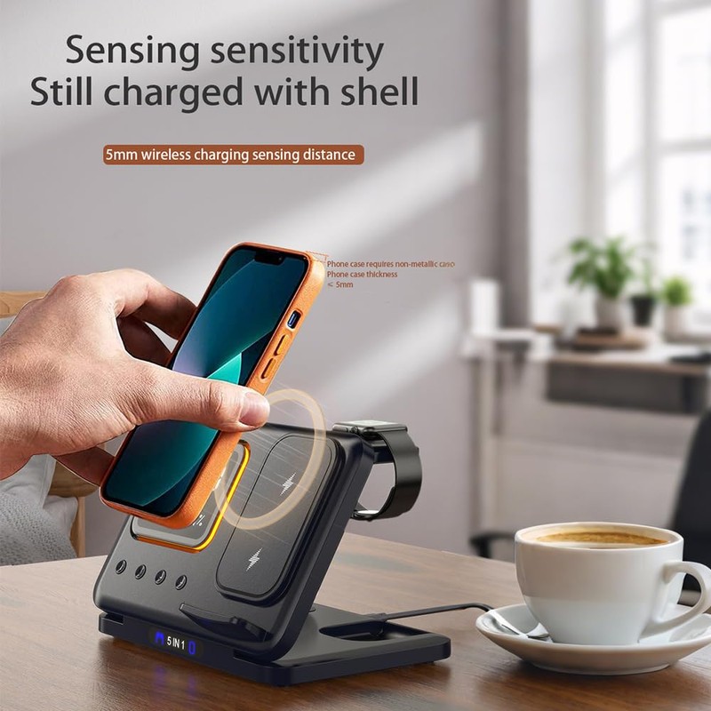 IHAO 5in1 Multi Functional Wireless Charging Station with Digital Clock