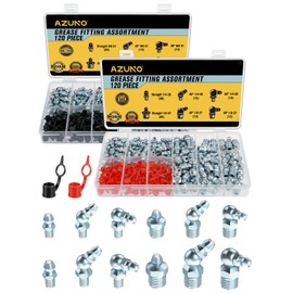 AZUNO Grease Fittings Assortment, 240 Pcs SAE & Metric Grease Nipples NPT 1/4" 1/8" M6 M10, Straight 45 90 Degree Grease Zerk Fittings with Caps for Grease Gun