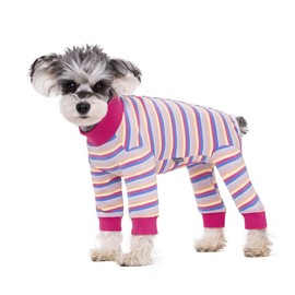 Dog Striped Recovery Suit, Puppy After Surgery Onesie for Female Male Dogs, Dogs Cats Long Sleeve Pajamas Bodysuit, Surgery Abdominal Wound Bandages Clothes, Dog Pant for Shedding Skin Disease