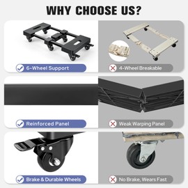 KEDSUM Furniture Dolly with 6 Swivel Casters, Expandable Moving Dolly, 24in-12in Furniture Movers with Wheels, Flat Dollies Brake Wheels, Max 1600LBS Capacity, 2 Pack