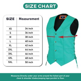 HL14501TEAL Women's Teal color side laced Leather Vest with utility Pocket for clubs (US, Alpha, X-Large, Regular, Regular, 1, Teal)