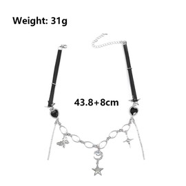 GIGB PBDK Boho Moon Star Butterfly Pendant Necklace for Women Lover,Dainty Crystal Heart Choker Adjustable Chain Necklace Beach Holiday Jewelry Gift (Silver)