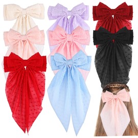 WOONEKY 8 Pcs Oversized Chiffon Hair Bow Clips for Women and Teens Lightweight Hair Accessories in Multiple Colors Non Deformable Stylish Bows