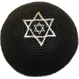 Beige/Gris oscuro 17 cm DMC - Kipá de algodón 100% Knitted Torah chabad capjewish