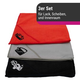 D&W The Motion Corporation DuW Microfasertücher 3er Set | rot/grau/schwarz 40x30 cm | Innenraum, Lack, Glas | Autopflege für den Alltag | Lackpflege, Glasreinigung, sauberes Cockpit