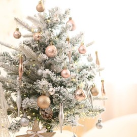 Sea Team 36-Pack Shatterproof Plastic Christmas Ball Ornaments Set, Multi-Size Christmas Baubles, Hanging Decorations for Xmas Tree, Wreath, Garland, Rose Gold