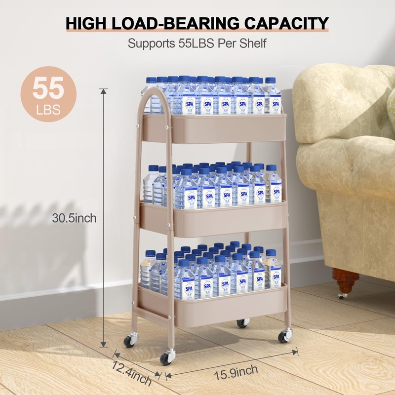 EAGMAK 3 Tier Utility Rolling Cart, Metal Storage Cart with
