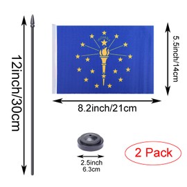 WXTWK 2 Pack USA Indiana Flag Indiana State Desk Flag Set - Mini Small Indiana Table Office Flags with Black 12" Solid Pole Stand Base Classroom Meeting Desktop Decorations