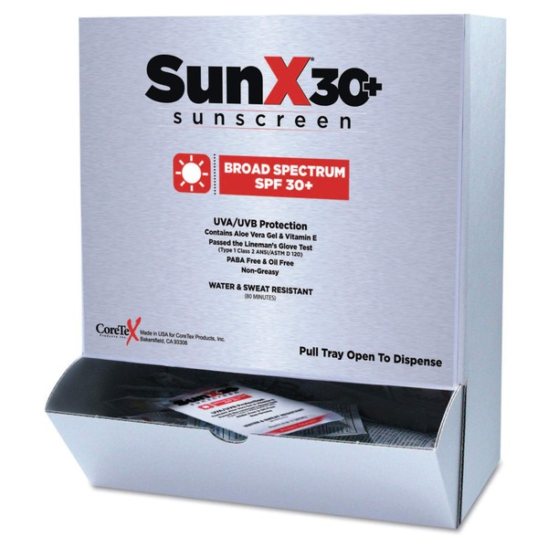 CoreTex 91663 SunX SPF30 Sunscreen Lotion Pouches Wall-Mount 50/bx