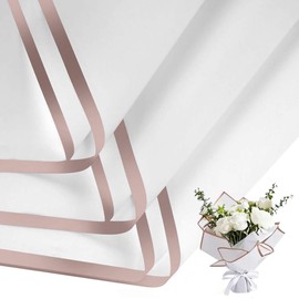 White Floral Paper with Rose Gold Border - Pack of 20 Waterproof Bouquet Packaging Paper for Bouquets, Weddings, Gifts & DIY Floral Arrangements