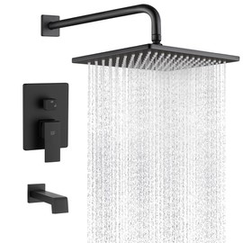 POP SANITARYWARE Black Shower Tub Faucet Set Bathroom Rain Shower System with Tub Spout Wall Mounted Rainfall 10 Inch Shower Head and Handle Set Shower Valve and Trim Kit