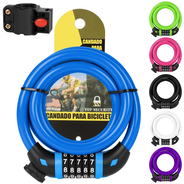 Ainiv Bike Lock, High Security 5-Digit Combination Coiling Cable Lock,