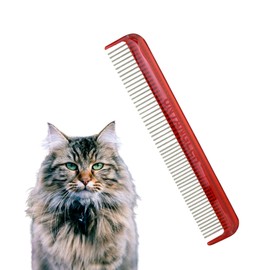 Untangler Cat Comb, 7 inch, Ferrari Red - Silky Smooth Rotating Teeth for Gently Detangling Matted Cat Hair, Stainless Steel, Made in USA, Vet Recommended
