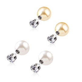 Krstudent 2 Pairs Real Pearl Earrings for Women， Pearl Crystal Double Sided Stud Earrings Front Back Catch Red Earring for Women Girl