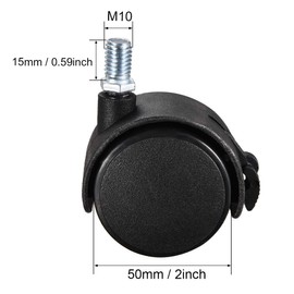 sourcing map Furniture Casters 2 Inch Nylon M10 x 15mm Threaded Stem Swivel Caster Wheels W Brake, 38lb Capacity Each Wheel, 5 Pcs