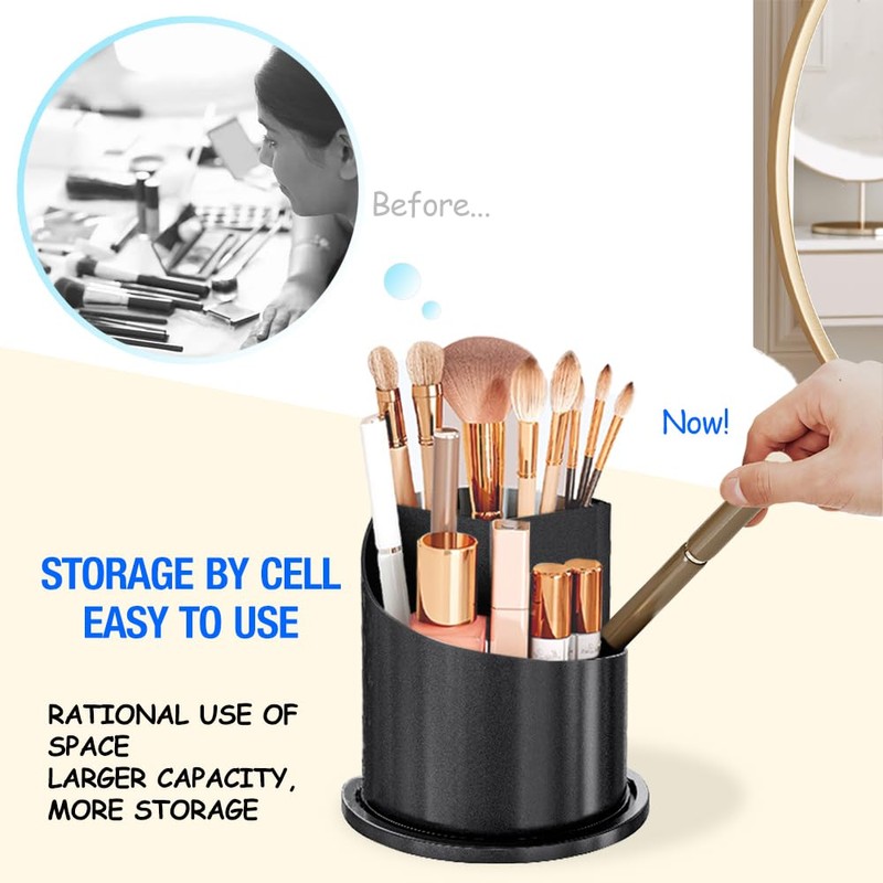 JIANGLAI Makeup Brush Holder with Lid, 360 Rotating Multifunction Clear