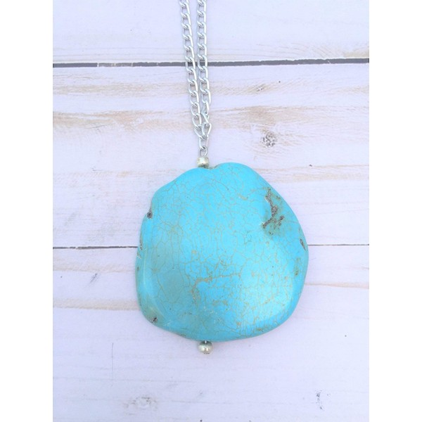 Turquoise Pendant Necklace with 32 inch Silver Chain