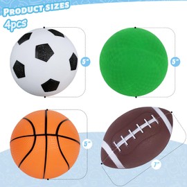 LovesTown 4-Pack Sports Balls, 5-Inch Soccer Ball, Basketball, Playground Balls & 7 Inches Footballs for Toddlers Adult, Party Favors for Kids Christmas Stocking Stuffers, Xmas Gifts Goodie Bag filler