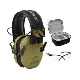Walker's Razor Slim Electronic Muff (OD GRN Patriot) Bundle with Shooting Glasses and Hard Case (3 Items)