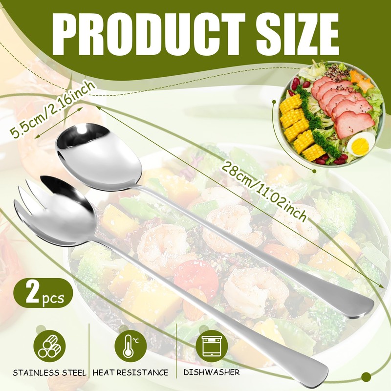 HUATEEN Stainless Steel Salad Servers Set,2 PCS Salad Spoon and