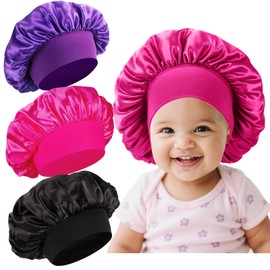 3 Pcs Baby Bonnets Infant Hair Sleep Cap for Sleeping for Girls,Boys (Black+Purple+Hot Pink)
