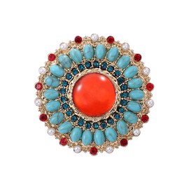 CZ Sun Flower Brooch Pin for Women Girls Golden Plated Turquoise Birthstone Ruby Red Blossom Flowers Lapel Pins Dainty Dress Accessories Birthday Party Jewelry Birthday Christmas Gift for Friend Wife Daughter