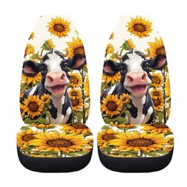 UNICEU Sunflower Car Seat Covers Front Seats Only 2 Pcs - Animal Farm Cow Print Auto Interior Seat Covers Anti-Scratch Protector Universal Fit Trucks SUV Van