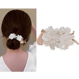 Flower Hair Bun Ponytail Holder for Women Girls Large Hair Claw for Thick Thin Hair Clips for Women Floral Ponytail Bun Clip Barrettes for Long Hair Accessories