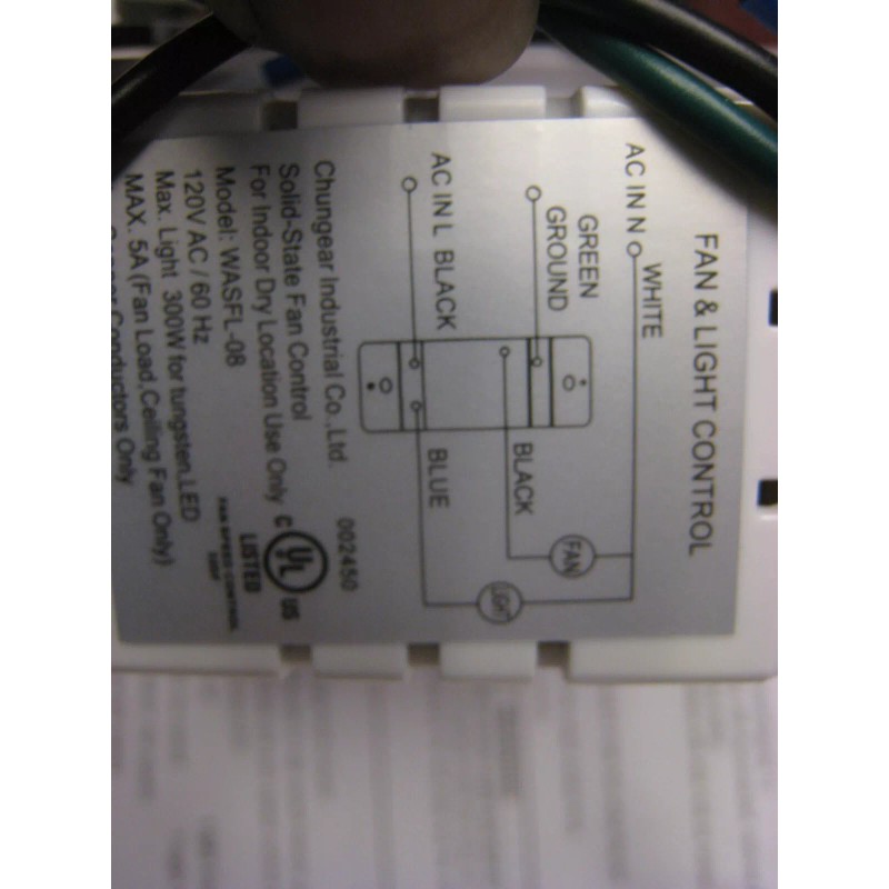 CHUNGEAR INDUSTRIAL CO Ceiling Fan Wall-Mounted Control Model WASFL-08 White