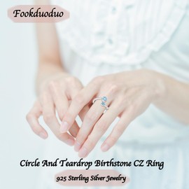 Fookduoduo Adjustable Rings for Women Birthstone Ring for Women 925 Sterling Silver Rings Open Cubic Zirconia Ring for Women Gifts（March）