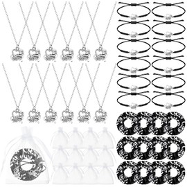 Equsion 12 Set Cheerleader Gifts Bulk Include Cheer Necklace, Cheerleading Adjustable Bracelet, Hair Ties and Organza Bag 12 each, Cheer Accessories for Team Women Teammates(Black)