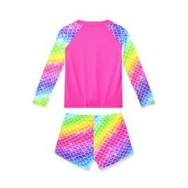 Tziharora Bathing Suits for Girl 9-10 Years Old Rainbow Fish Scale Long Sleeve Bathing Suits Two Piece Swimwear