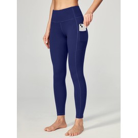 Ewedoos Women's Yoga Pants with Pockets - Leggings with Pockets, High Waist Tummy Control Non See-Through Workout Pants (EW320 Navy, Large)