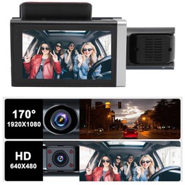 3 Channel Dash Cam, 1080P HD Dash Camera Front Rear and Inside with 3 Inch Screen, Night Vision, Loop Recording, G Sensor, Motion Detection, 170° Wide Angle Dashcam
