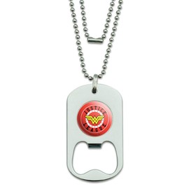 GRAPHICS & MORE Justice League Wonder Woman Athletic Logo Military Dog Tag Bottle Opener Pendant