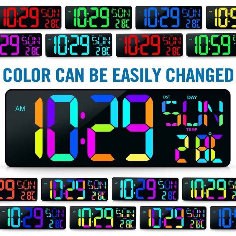 TXL16.5 Digital Wall Clock Large Display, LED Wall Clock RGB