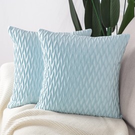 Madizz Pack of 2 Super Soft Velvet Decorative Cushion Covers with Texture Luxury Style Throw Pillow Cases Pillow Shell for Sofa Bedroom Square Light Blue 20x20 inch
