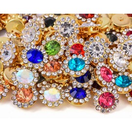 120 Pcs 12mm Sunflower Sew on Rhinestones Crystal Glass Gems, Metal Claw Rhinestones Jewels for Crafts, Glitter Gemstones for Clothes Shoes Cap Earring Belt Sewing Accessories(00 Mixed Color)